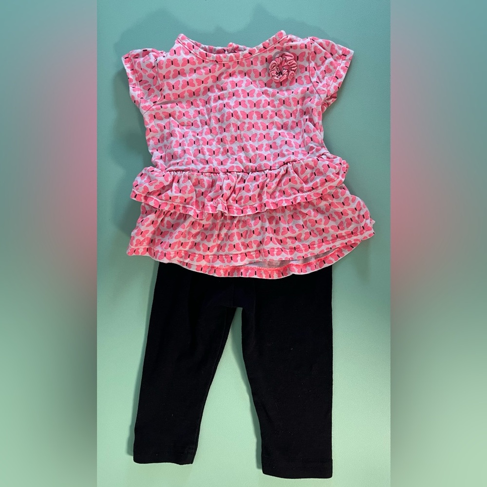 Child of Mine Pink & Black Butterfly T-Shirt with Black Legging, Baby 6-9months